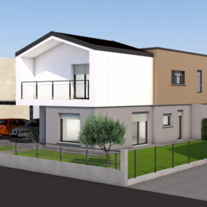 Progetto villa bifamiliare con giardino in fase di completamento